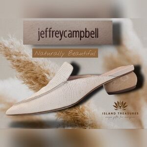 Jeffrey Campbell Vionit-WD Sz 5 Cream Textured Lizard Mule Round Wood-Look Heel